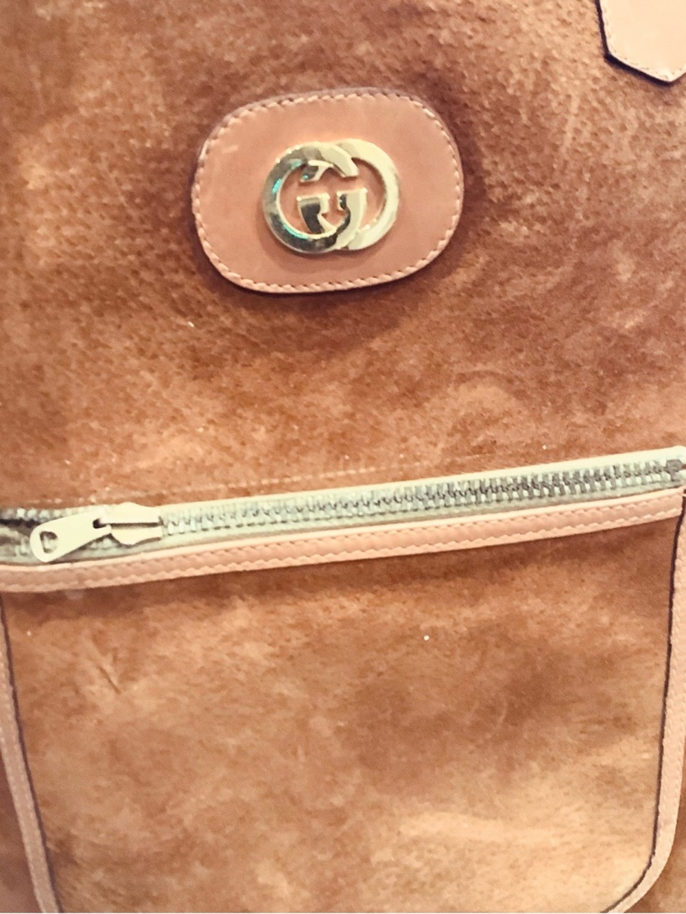 Gucci Brown Suede Tote with Front Zip Pocket - Picture 4 of 10